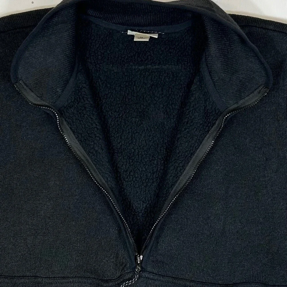 LL Bean Mens Sweater Fleece Quarter Zip Pullover Black Sherpa Lined Medium